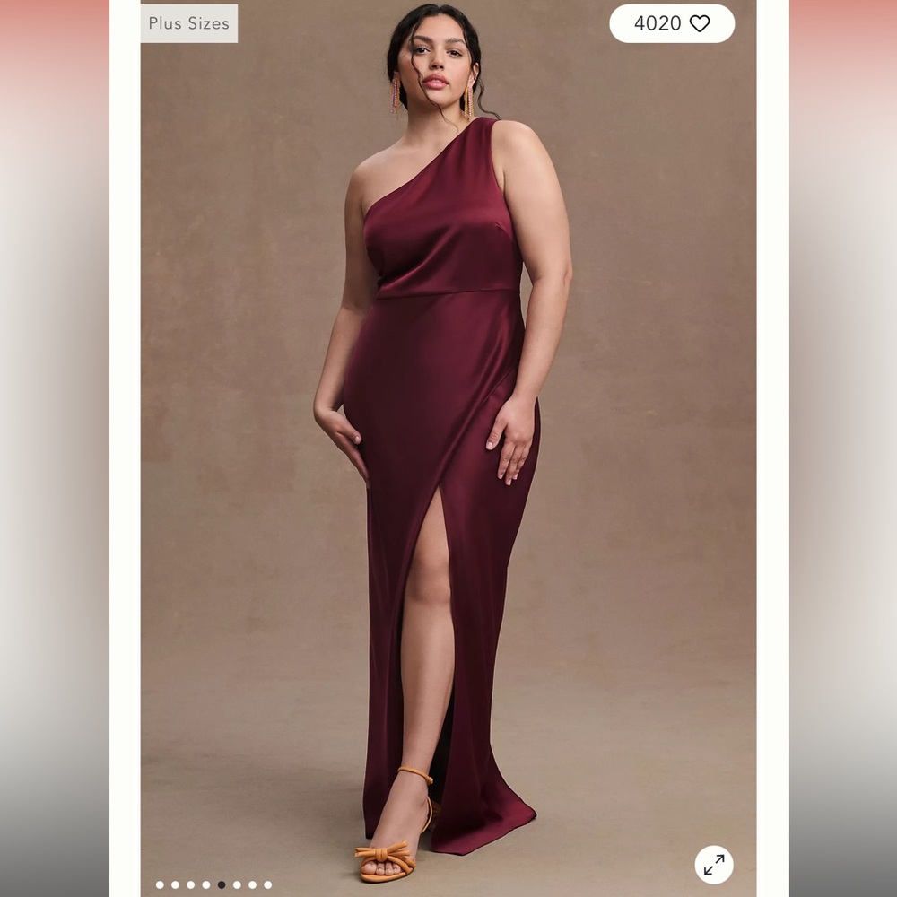 BHLDN Dylan One-Shoulder Satin Side-Slit Gown